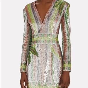 Balmain sequin palm striped dress